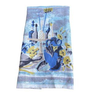 Vintage Hardy Craft Original Pure Linen Fast Color Kitchen Towel with Blue Flora